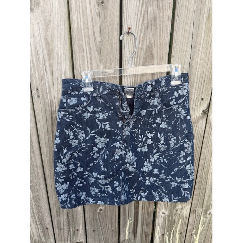 Cottagecore Floral St. John's Bay Denim Mini Skirt 8 Blue Botanical Boho